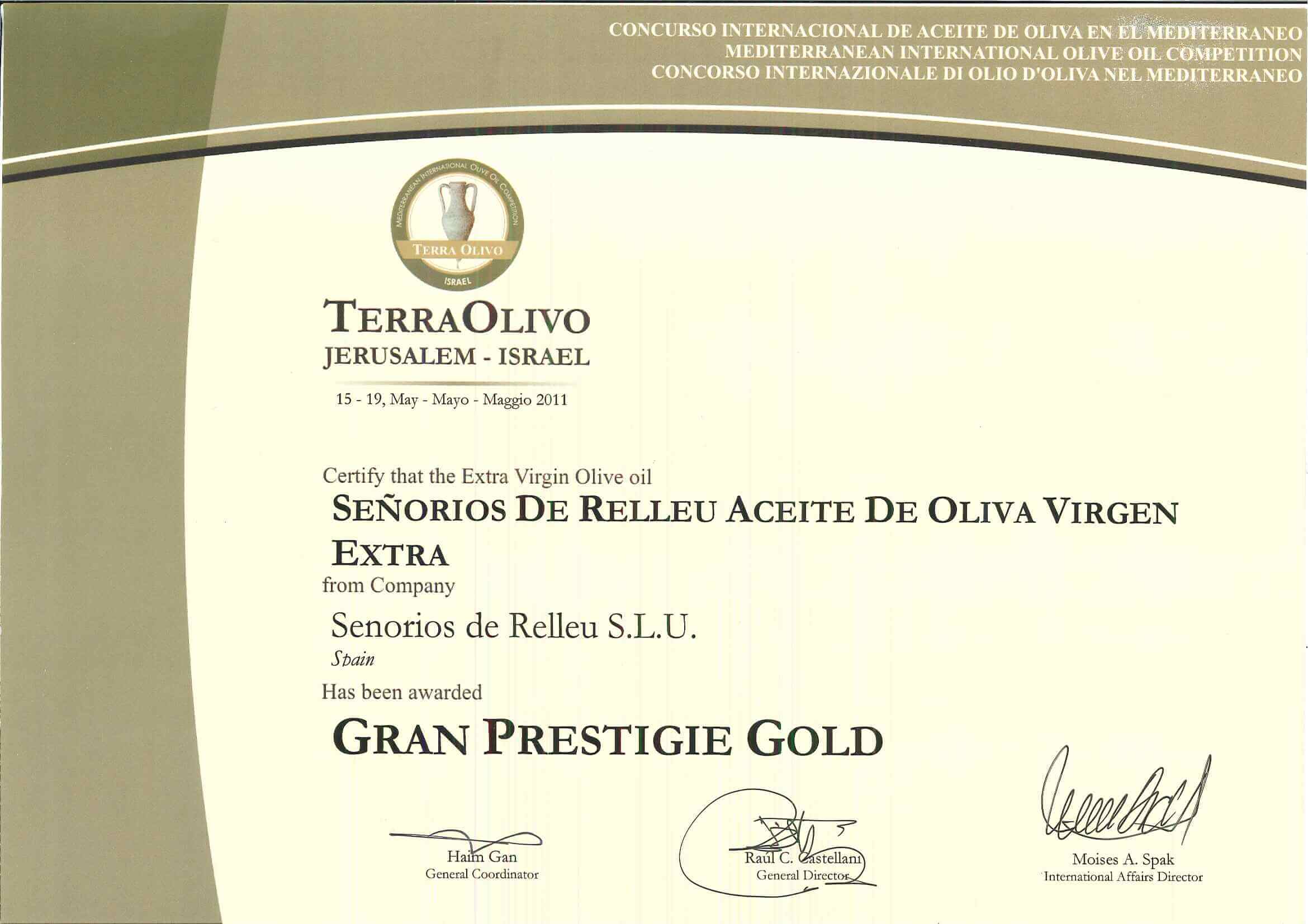 Concurso Internacional Aceite de Oliva Virgen Extra Terraolivo Israel